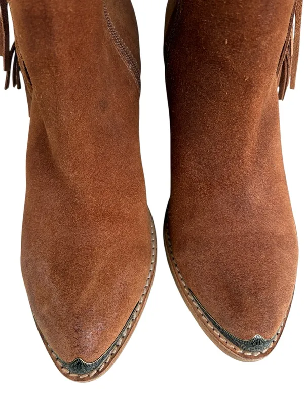 Overland Leather Estelle Fringed Ankle Boots Brown Size 7 - Image 7