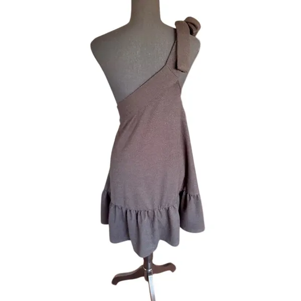 Free People Black Boho Cottagecore One-Shoulder Ruffle Hem Dress Size Large - Image 3