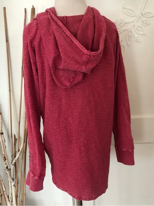 Avani del Amour xl boho hooded cotton embroidered top pink red - Image 2