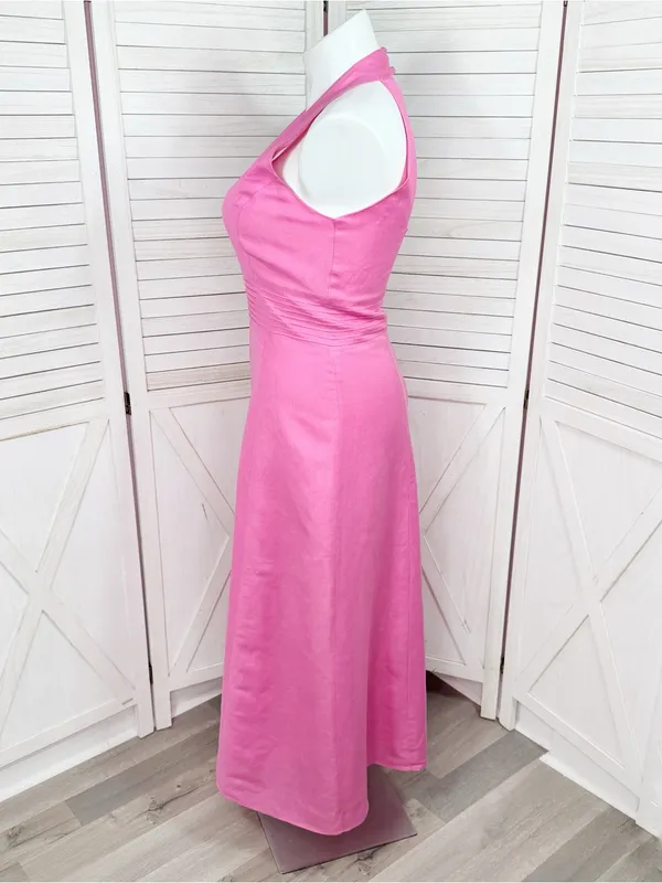 Jessica Howard Linen Blend Pleat Waist‎ Open Back Halter Maxi Dress Pink 14 - Image 2