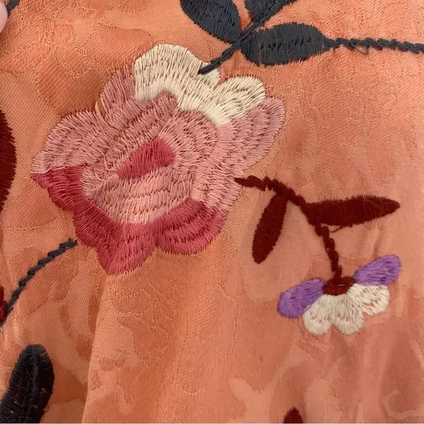 ByTimo Ruched Floral Embroidered Jacquard Dress Balloon Sleeves Coral Size XS - Image 13