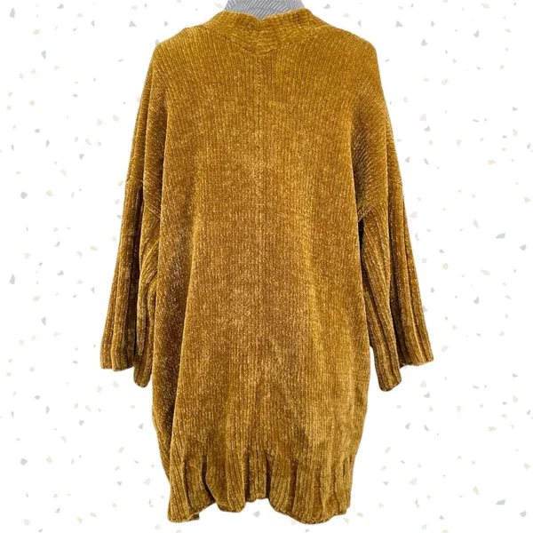 Anthropologie Gold Mustard Chenille Cardigan Soft Cozy Oversized Sweater Moth Anthro Size S - Image 3