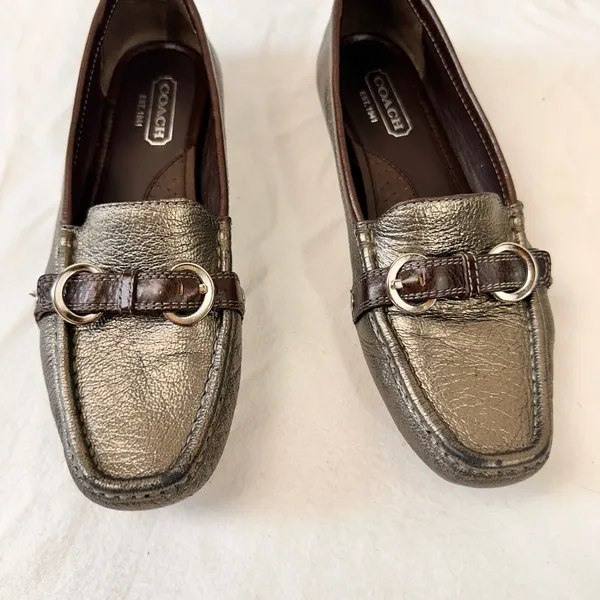 Coach Women’s Shoes Leather Loafers Size 7 M Gunmetal Gray Metallic - Image 5