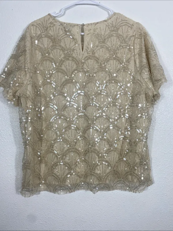 NWT Adrianna Papell Sequin Blouse Top Champagne L - Image 5
