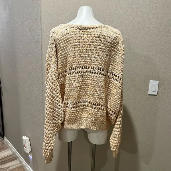 Free People Women's XL Standard V-Neck Pullover Sweater Multicolor Casual Knit - Image 3
