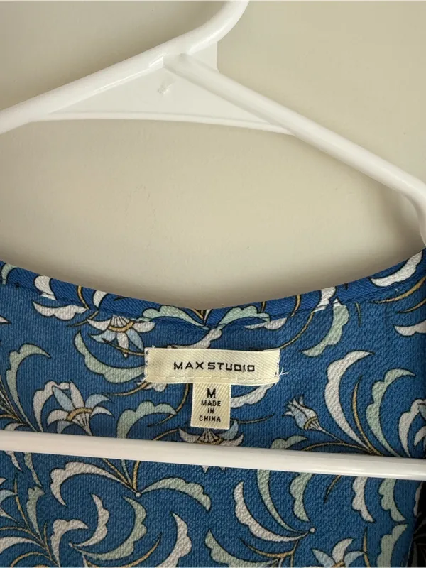 Max Studio Blue Floral Midi Dress with White Accents - Image 2