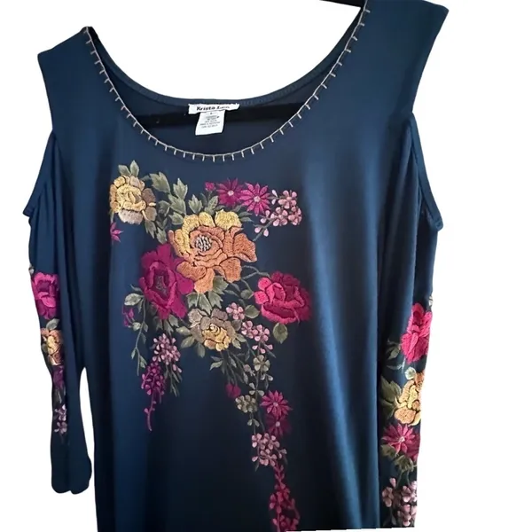 Krista Lee Cold Shoulder Sleeves Boho Embroidered Floral Dress Size Large - Image 6