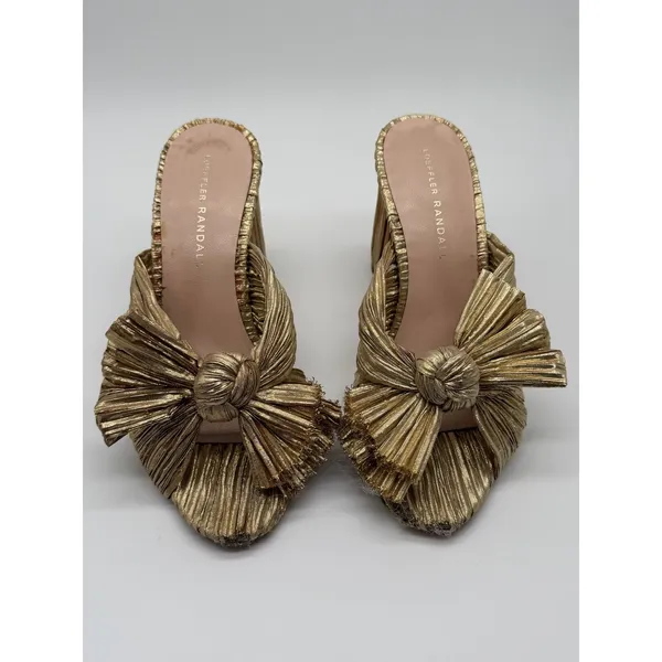Loeffler Randall Womens Penny Pleated Bow Sandals Gold Size 7 - Image 2