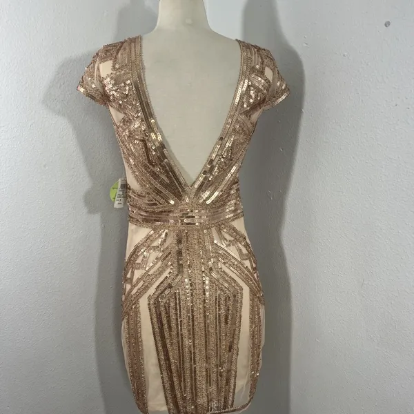 NWT Windsor Rose Gold Sequin Mesh Mini‎ Dress - Image 4