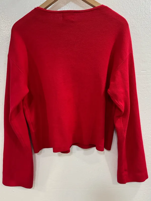 H&M Red Knit Cardigan Sweater Gold Button Front Women’s Size S Classic - Image 3