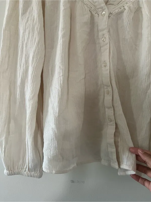 H&M Cream Cotton Linen Crochet Lace Peasant Top Medium Cottagecore Poet Prairie - Image 4