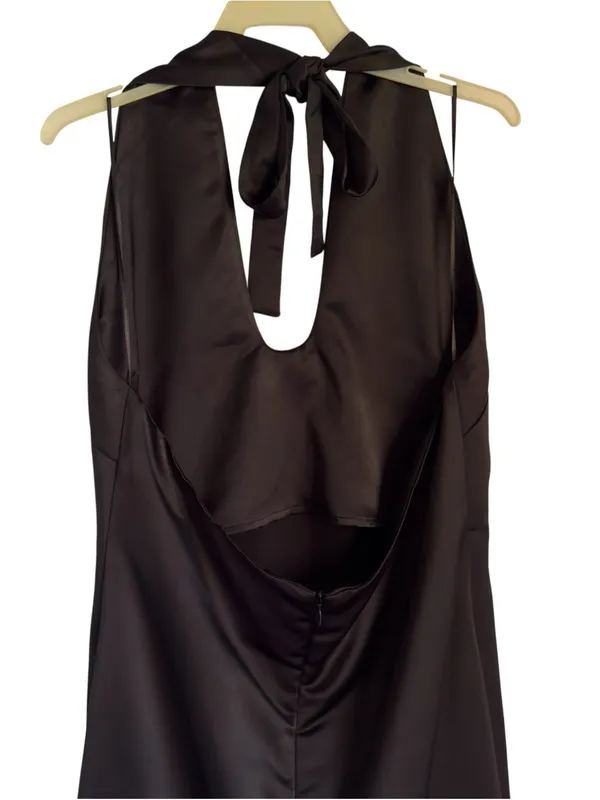 Jason Wu Black Satin Halter Plunging U-Neckline Midi Dress Medium Women’s - Image 7