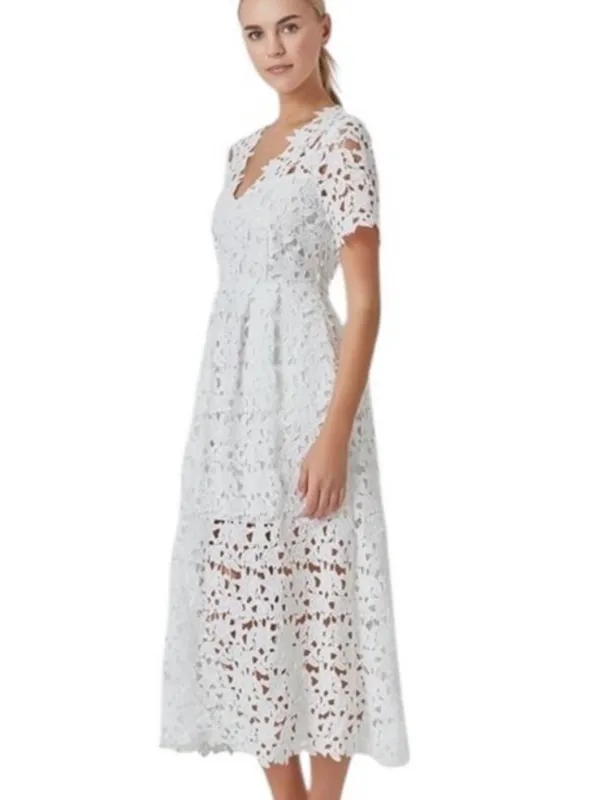 NWT Endless Rose Lace Short Sleeve Midi Dress White Size S - Image 2