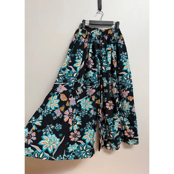 Free People Take It Easy Lounge Pants Floral Black Boho Palazzo Wide Leg Pockets - Image 3