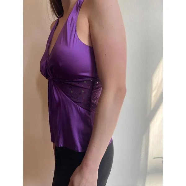 Purple Beaded Sequin Y2k Mesh Panel Halter - Image 4