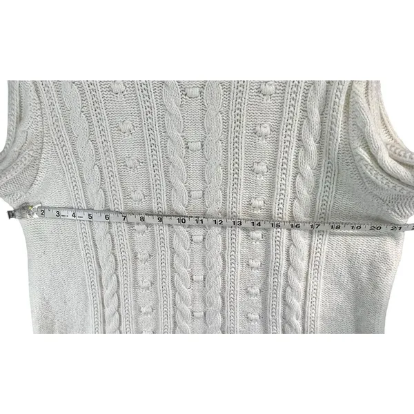 Lands End Sweater‎ Womens L Petite Cream Cable Knit Fisherman Turtleneck Cozy - Image 5