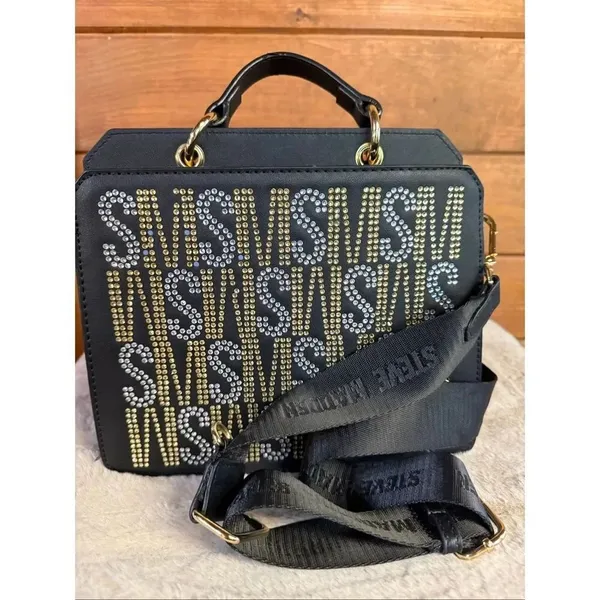 Steve Madden Bevelyn Rhinestone Crystal Logo Crossbody/Tote Black/Gold/Silver - Image 2