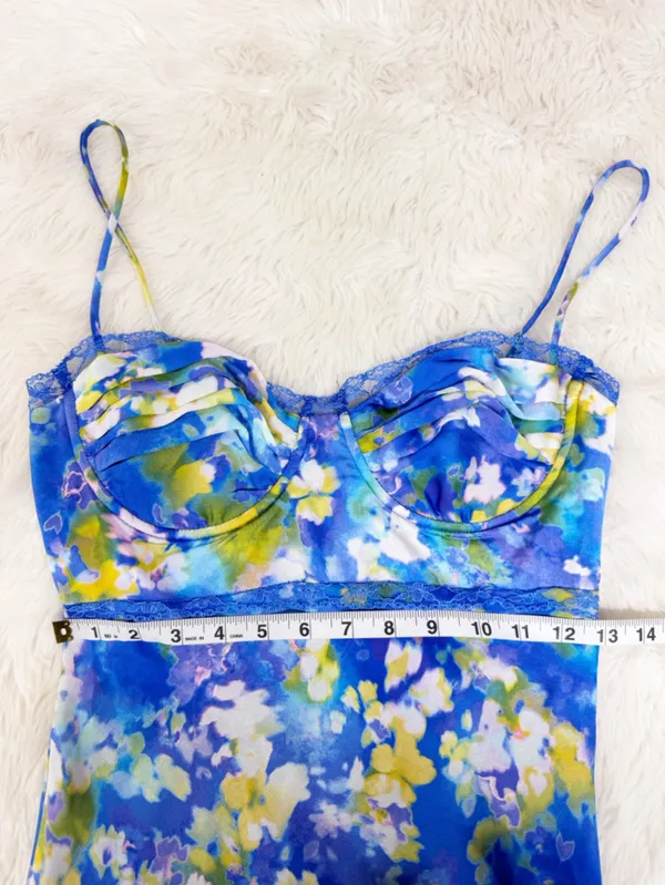 ASTR the Label Florianne Blue Floral Maxi Slip Dress Small Bustier Wedding Guest - Image 13