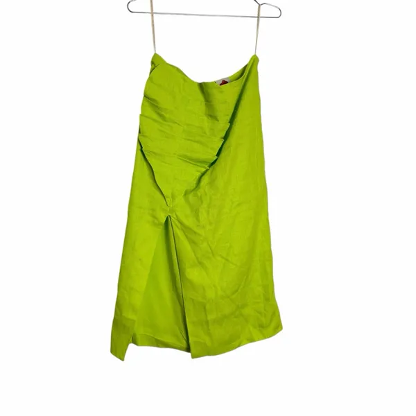 FARM Rio Mia 100% Linen Leaf Midi Skirt Neon Green - Image 3
