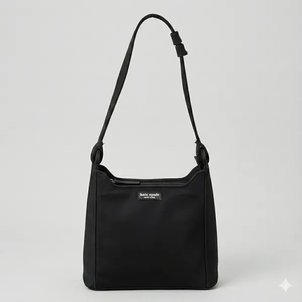Kate Spade New York 90s Vintage Shoulder Bag Black Nylon Pocket Zipper Classic - Image 4