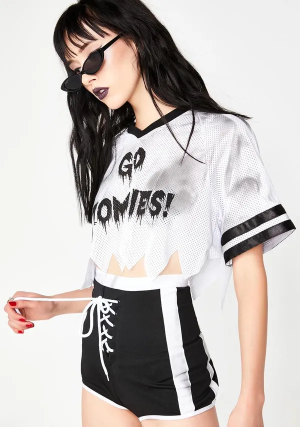 Womens XL NWT Dolls Kill Go Zombies Cropped Football Jersey - Image 2