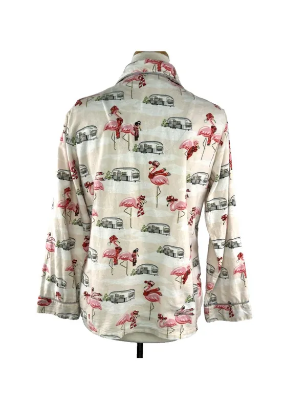 Nick and Nora Sz Small Pajama Set Womens Pink Drawstring Pockets Camper Flamingo - Image 10