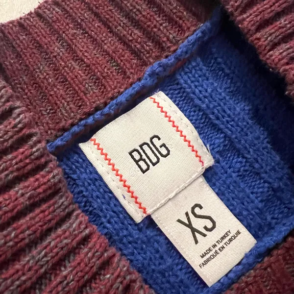 BDG Max Waffle Blue Burgundy Chunky Oversized Knit Sweater Size XS - Image 5