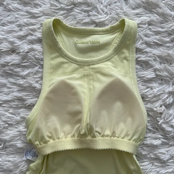 Outdoor Voices Ribbed Racerback Tank XS Yellow Ruched Sides Removable Pads NWOT - Image 7