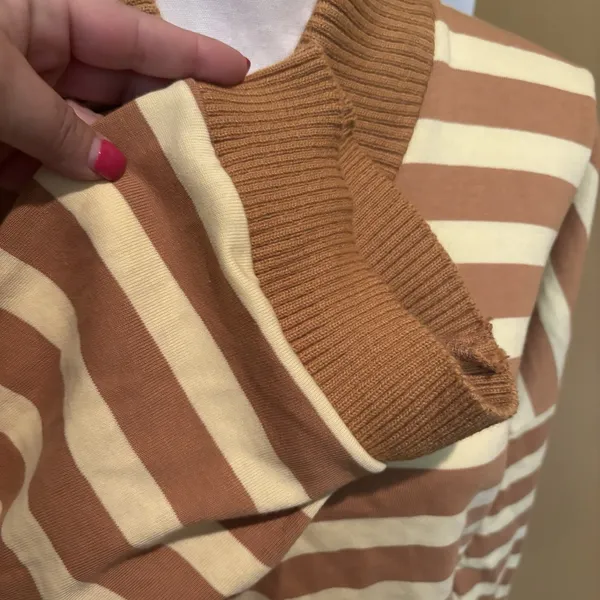 Maeve Anthropologie Cotton Boxy Oversize V-Neck Top‎ Sz S Stripe Butter Yellow - Image 5