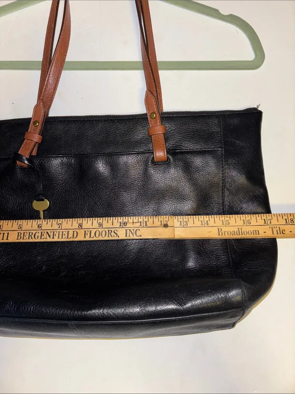 Fossil…Rachel Tote Black Pebbled Leather Tote With Brown Contrasting Handles - Image 13