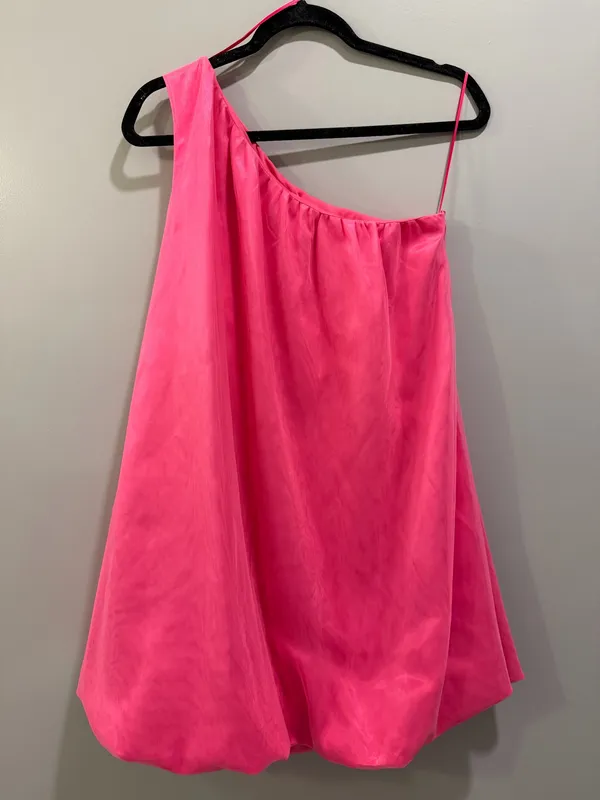 TCEC One Shoulder Bubble Hem Organza Mini Dress Hot Pink - Image 6