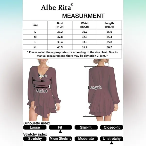 NEW Dress Deep V-Neck Long Sleeve Waist Tie Ruffle Mini Swing Green Medium - Image 7