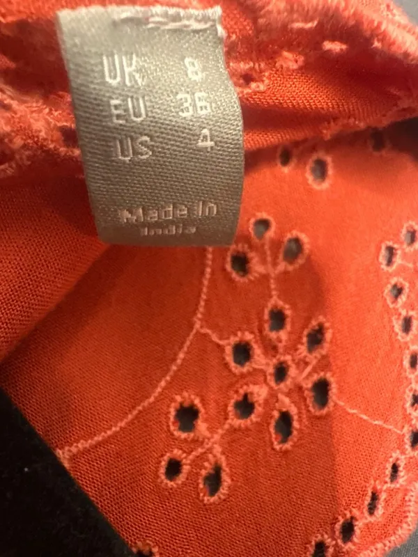 Women 4 ASOS Orange Eyelet Embroidered Peplum Blouse 100% Viscose Boho Cottageco - Image 8