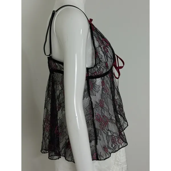 Women’s Whimsigoth Sleep Top Black Lace Babydoll Bows Floral Fairy Size XL - Image 3