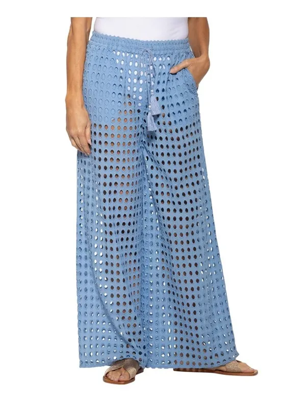 NWT Dotti Womens Cotton Openwork Dot Drawstring-Waist Pants 85289 Light Blue M - Image 3