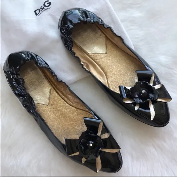 Dolce & Gabbana Black Leather Flower Studded Ballets Flats IT 40 US 8.5 - Image 3