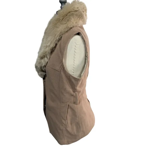LA Coalition Vest Faux Fur Collar Sleeveless Jacket Women's Size M Tan - Image 6