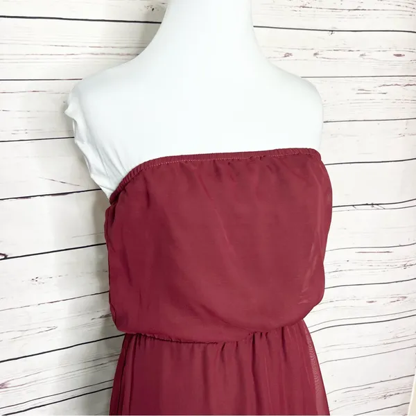 L8ter NWT Maroon & Black Strapless High Low Bohemian Dress Size Small - Image 3