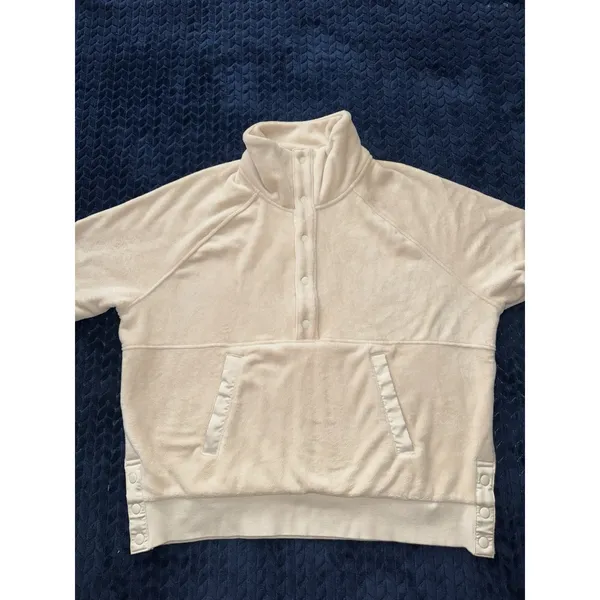 Athleta Women's Recover Cozy Snap Front‎ Sweatshirt Chantilly Cream Sz XL - Image 3