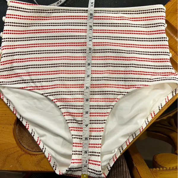 Aerie High Waist Bikini Bottom in Cream with Red and Brown stripes size large - Image 8