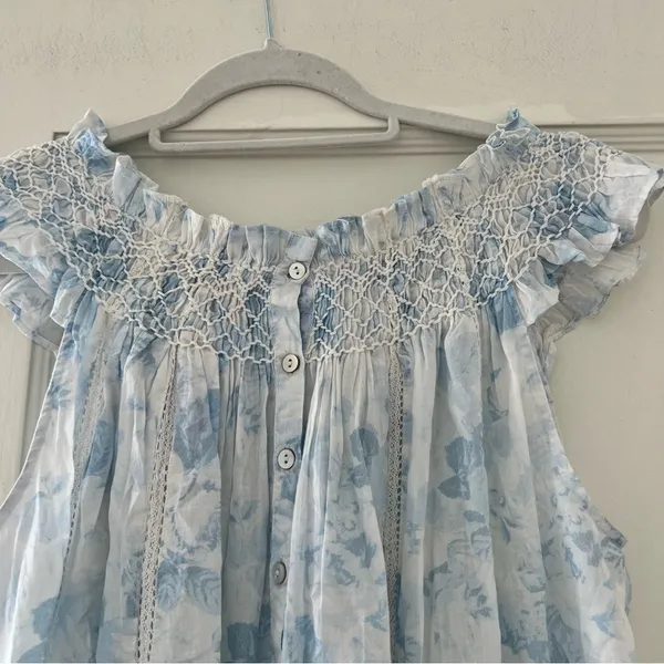 LOVESHACKFANCY Finchley Smocked Mini Dress Blouse Size Petite in Slate Blue NWT - Image 12