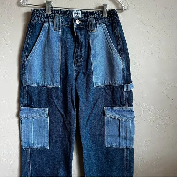 Princess Polly Boston Patchwork Mixed Denim Baggy Cargo Carpenter Denim Jeans‎ - Image 3