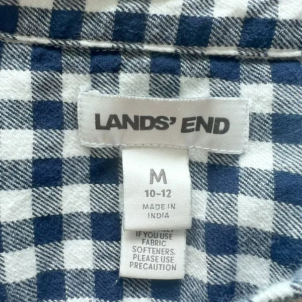 Lands’ End top size Medium blue white gingham checkered flannel - Image 5