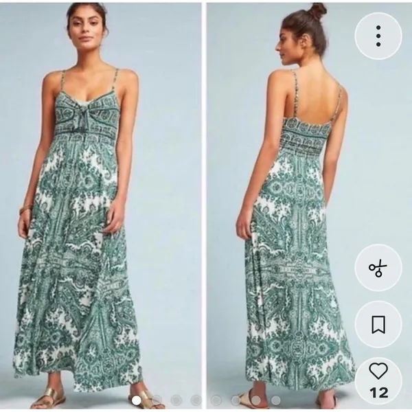 Moulinette Soeurs Green Paisley Tie Front Maxi Dress Brisbane Size M - Image 2
