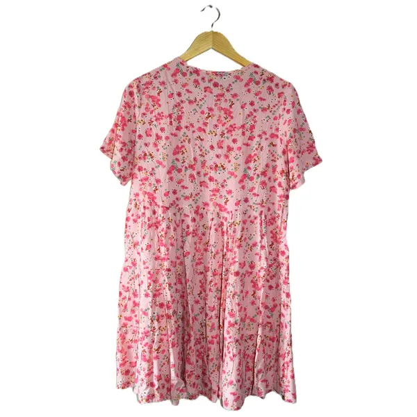 Dokotoo Floral Mini Dress Womens Small Pink NWT Boho Tassel Tie Neck Babydoll - Image 3