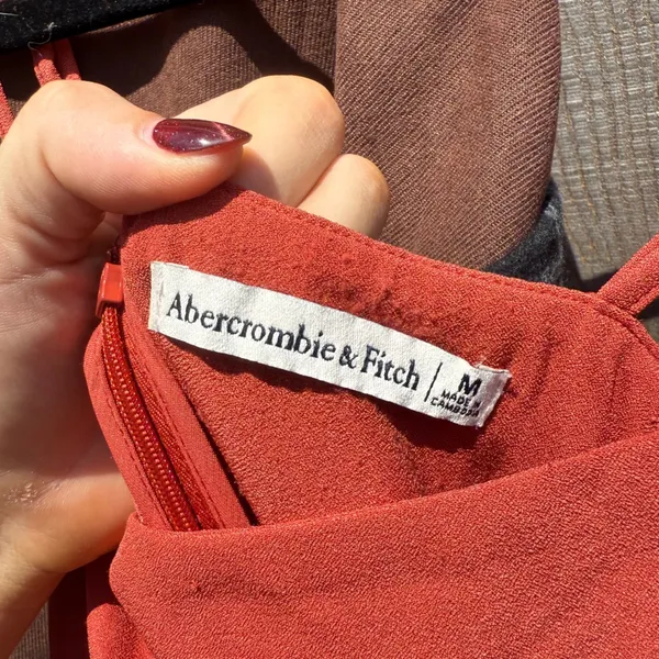 Abercrombie & Fitch Ruched Mini Dress Rust Orange Spaghetti Strap Bodycon M - Image 3