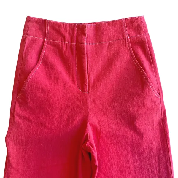 ASTR‎ The Label Nixon Red Denim Contrast Stitch Culotte Pants Wide Leg Cropped S - Image 4