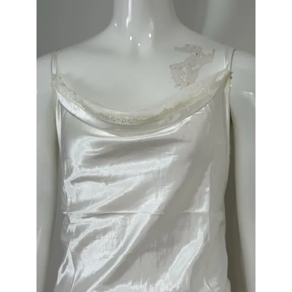 White Satin Lace Slip Dress Backless Strappy Maxi Nightgown Women’s Size S⁠ - Image 10