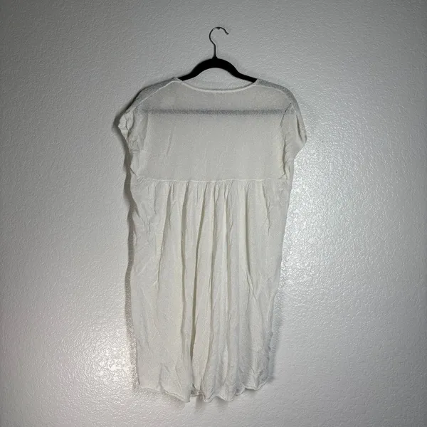 Free People S Deep, V-neck cap sleeve beach cover-up Sheer Knit Tunic Top white - Image 6