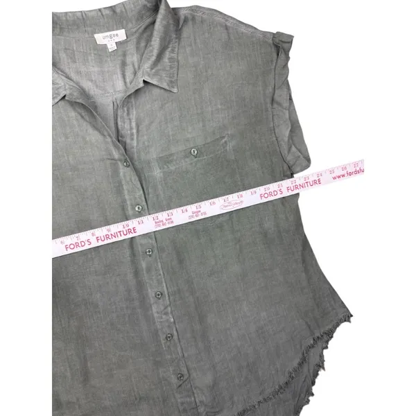 Umgee Green Short Sleeve Frayed Hem Button Down Shirt Small 100%‎ Rayon Boho Top - Image 4